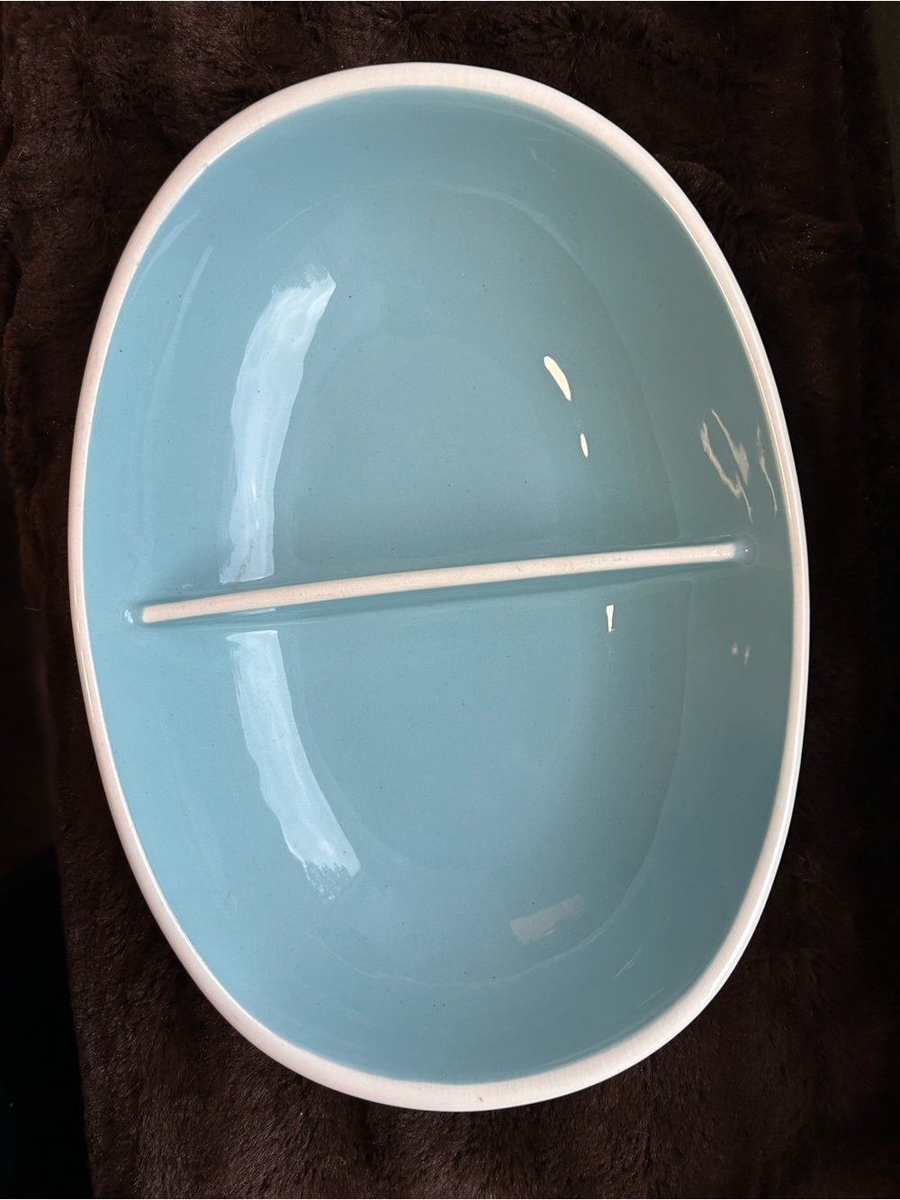Harkerware Vintage Stone China divided vegetable dish blue Bowl Made In USA